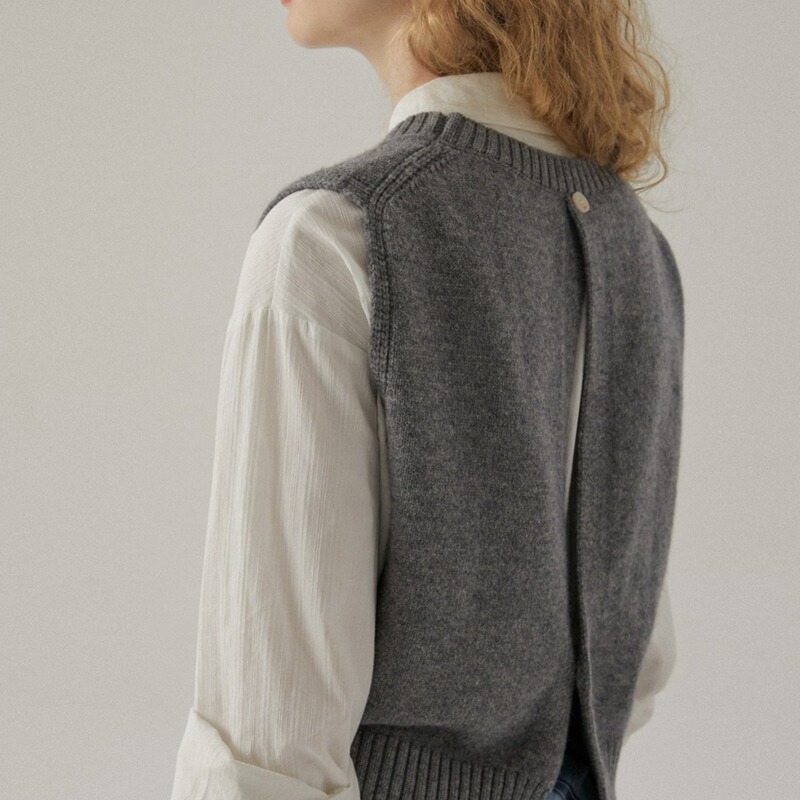 Meiru wool knitted vest retro British preppy style stacked top inner and outer wear women's autumn and winter