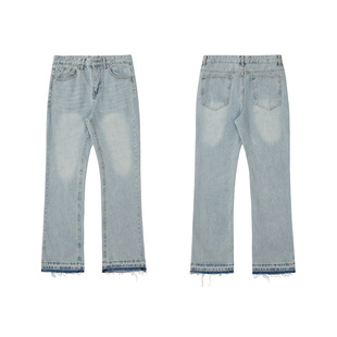 American Style Blue Foot Mouth Tassel Jeans Men's High Street Washed Vintage Micro Horn cleanfit Trendy Pants