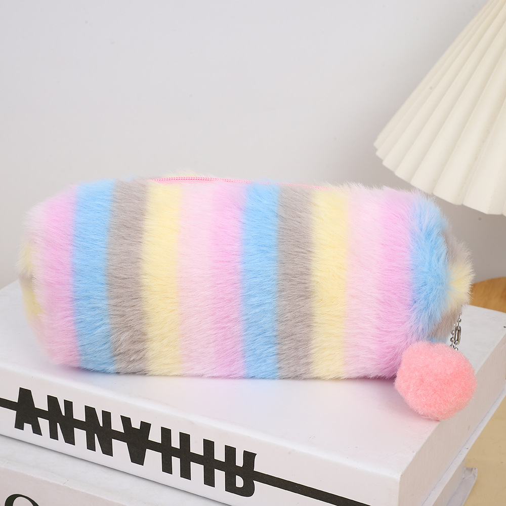 Bolsas de lápiz creativas de color gradiente transfronterizo lindas niñas peludas caja de lápiz de octogón niña corazón estudiante bolsa de almacenamiento simple