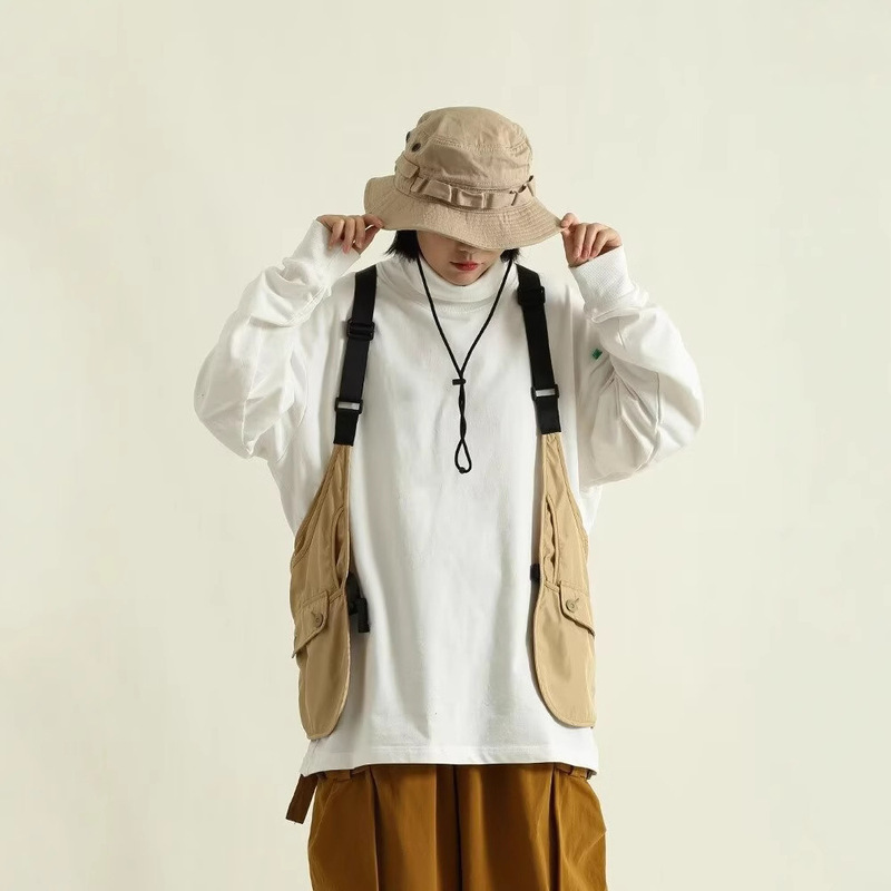 2025 New Summer Japanese Vintage Couple's Coat Trendy Brand Loose Tooling Sling Vest Fisherman's Vest for Men