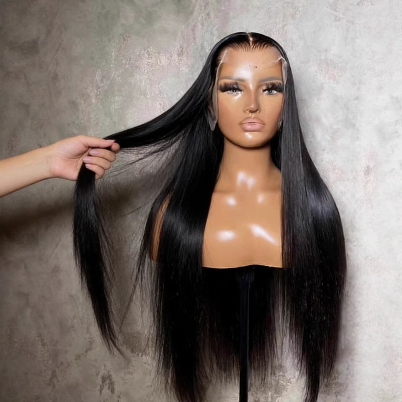 European and American Style Long Straight Hair Wig, Hand-Woven Front Lace 13X4 Synthetic Fiber Wig, Women's Middle Part Long Straight Hair in Stock European and American Style Long Straight Hair Wig, Hand-Woven Front Lace 13X4 Synthetic Fiber Wig, Women's Middle Part Long Straight Hair in Stock