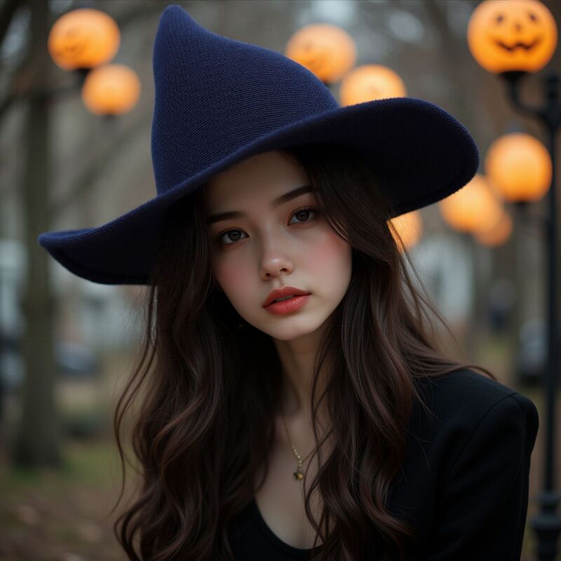 跨境专供棉纱巫师亚马逊爆款针织万圣节女巫帽尖顶可折叠魔法帽子|undefined