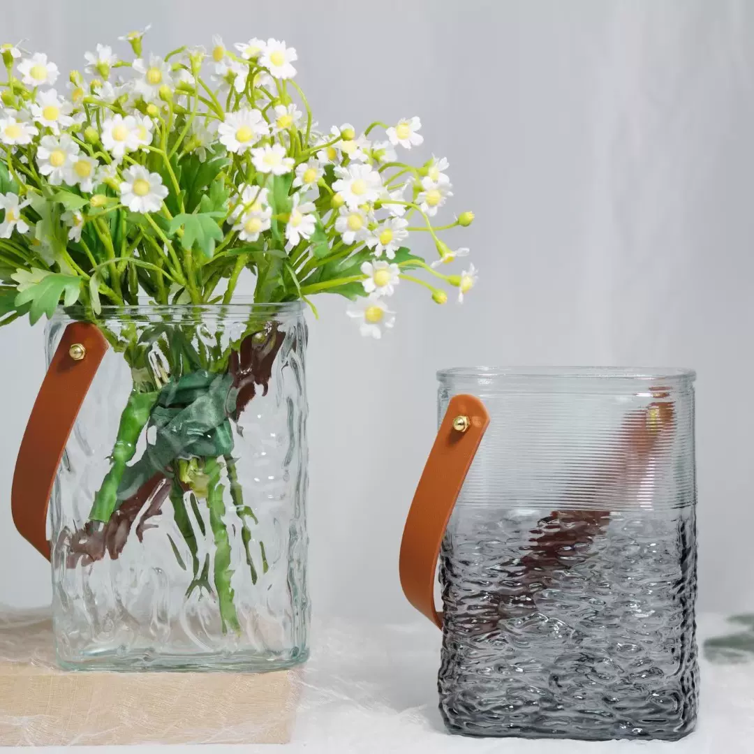 欧式手提玻璃花瓶网红花篮鲜花水培绿植轻奢客厅装饰玄关摆件琉璃