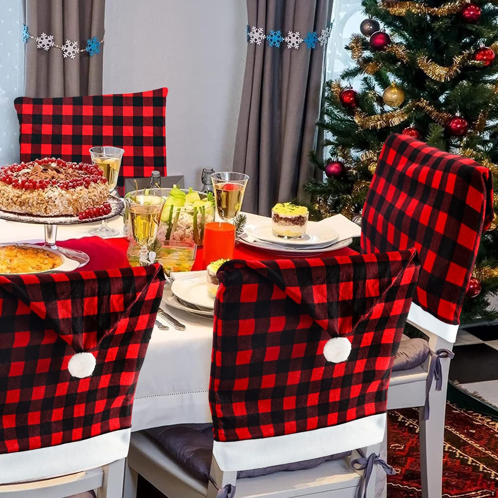 Navidad transfronteriza cubierta de sillas a cuadros negros y rojos decoraciones de sillas para el hogar de restaurantes de hotel atmósfera decoración cubierta de sillas