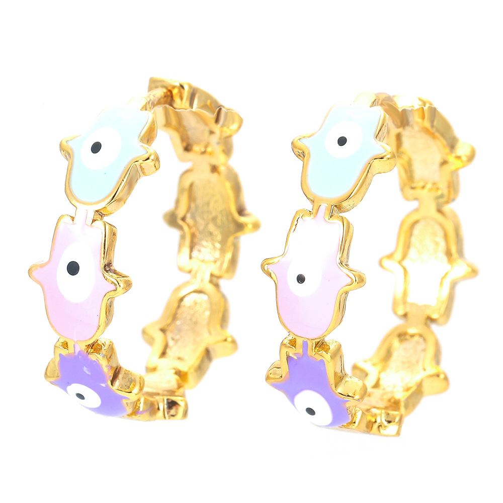 Women'S Gender Enamel, Plating Design Fashion Devil's Eye Palm Copper Enamel Plating Hoop Earrings 1 Pair