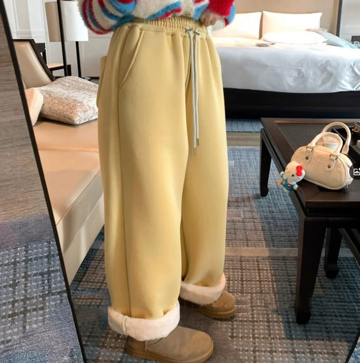Беременные женщины 2024 баранина повседневные брюки для беременных новый зимний бархат утолщенные повседневные широкие брюки