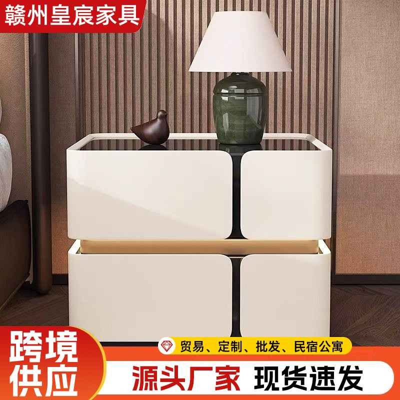 無垢材のベッドサイドキャビネット、モダンでシンプルな家庭用小さなソファベッドサイドキャビネット、軽くて豪華なクリームスタイルの収納キャビネット、寝室|undefined