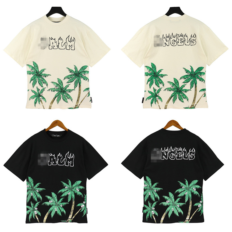 23SS cross-border European and American fashion brand Palm Angel coconut tree skull flame letter printed short sleeve T-shirt men and women half sleeve