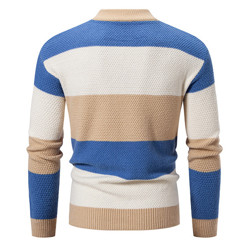 Men's Autumn/Winter Fashion Plaid Interlock Knit Sweater, Loose Hoodless Knitted Crew Neck Woolen Sweater
