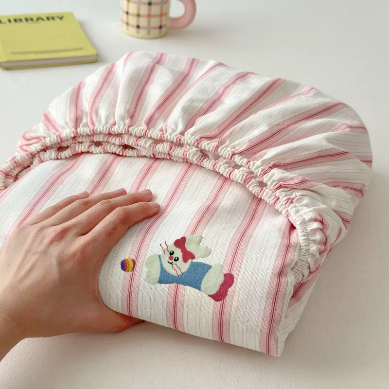 跨境卡通刺绣全棉老粗布床单加厚纯棉床笠单件1.8m床上用品批发