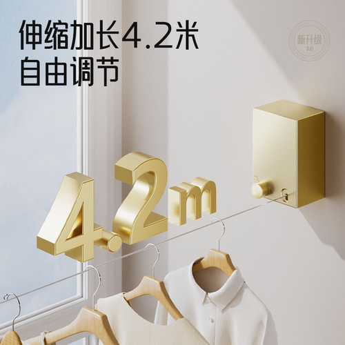 Invisible clothesline without punching, shrinkable steel wire clothes drying rack, indoor bathroom balcony telescopic hanging clothes wholesale
