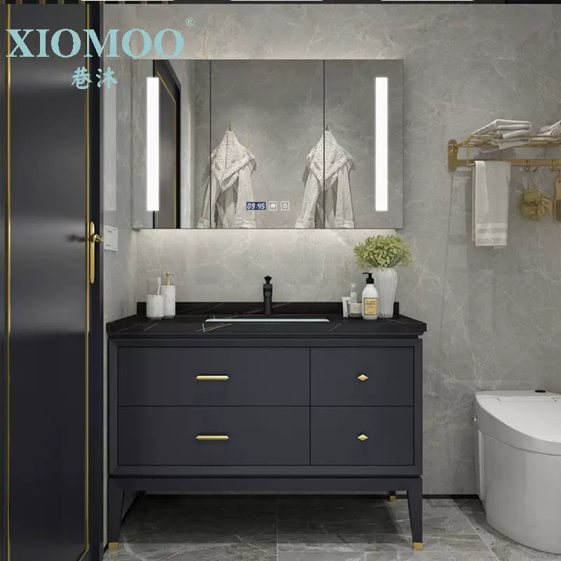 新中式轻奢浴室柜组合智能镜柜现代简约卫生间实木洗脸洗漱洗手台