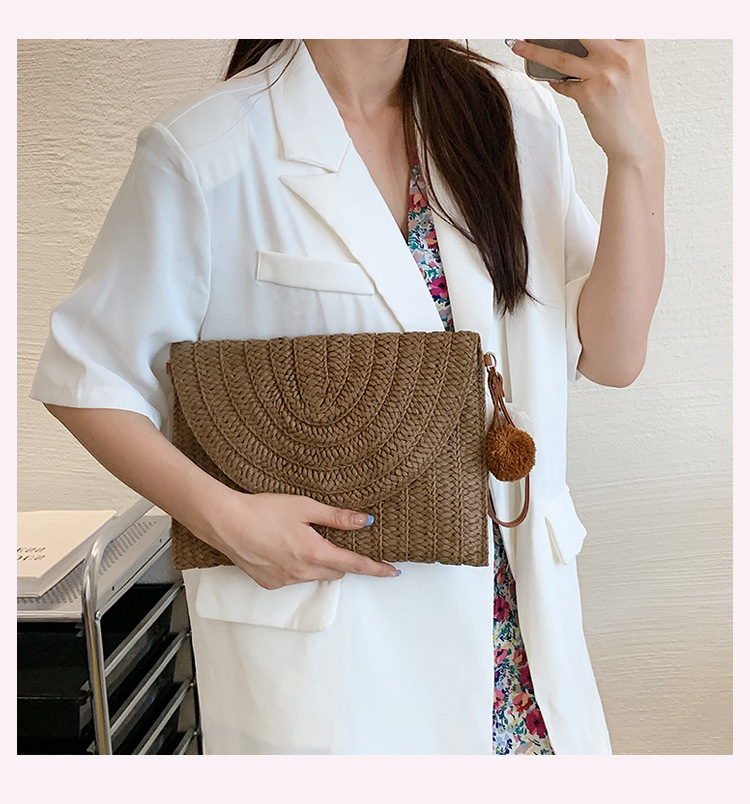 Women's Pu Leather Stripe Solid Color Vacation Fashion Tassel Square Magnetic Buckle Crossbody Bag Straw Bag display picture 4