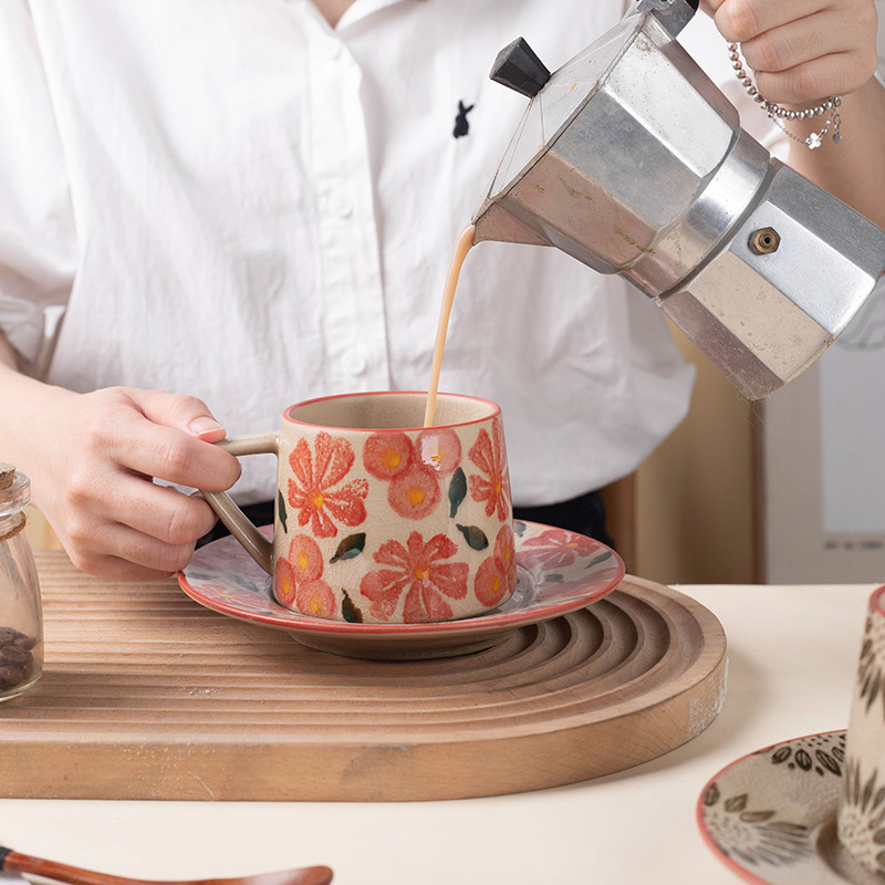 Juego de cerámica creativo para latte art, taza para oficina, té de la tarde, taza de café de cerámica rústica con platillo, caja de regalo