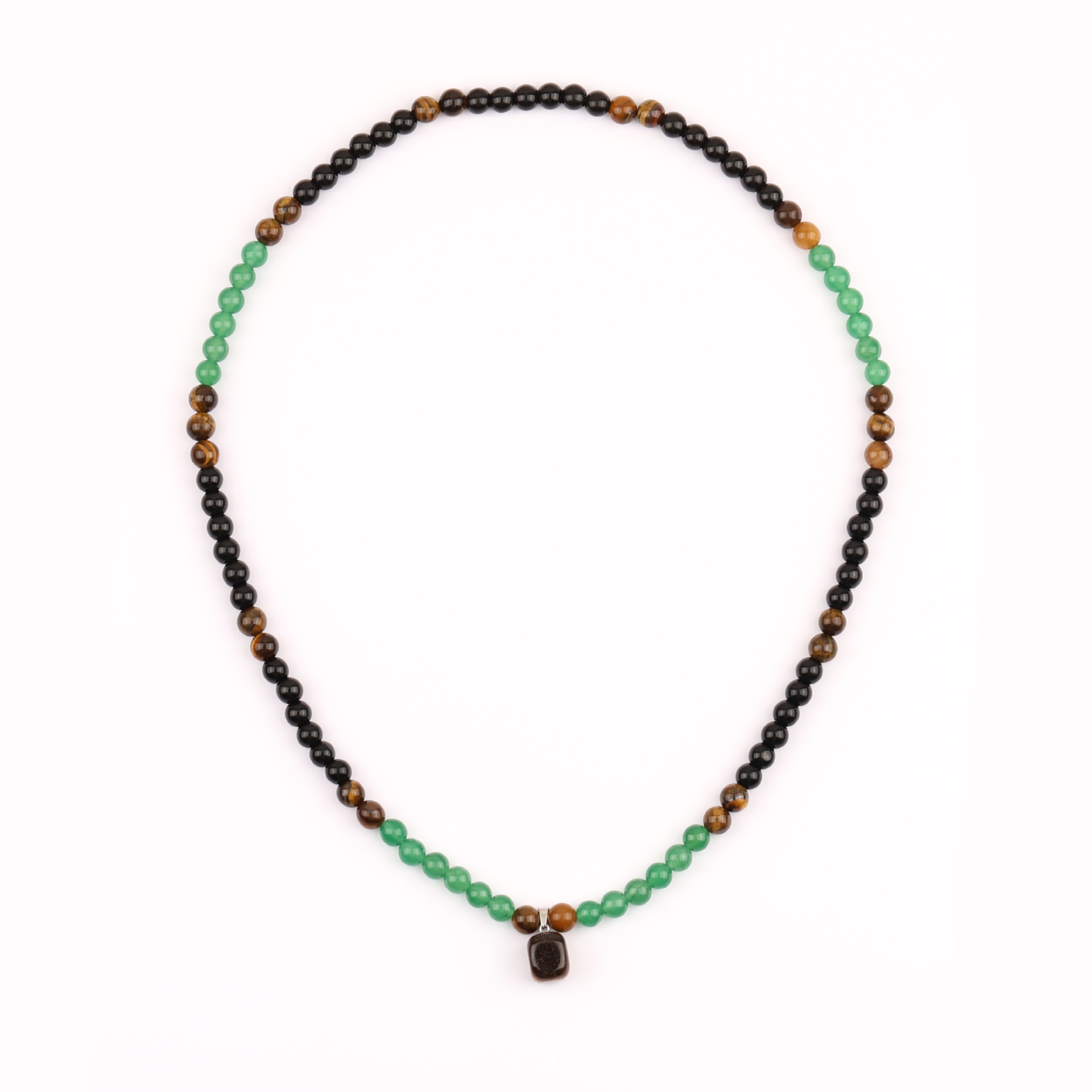 Tiger's Eye Stone Pendant Necklace, Black Obsidian Green Aventurine Square Tiger's Eye Stone Elastic Necklace, Black Obsidian Square Tiger's Eye Necklace