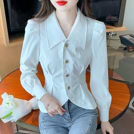 法式小香风衬衫女早秋2025新款洋气卡腰小衫别致感短上衣