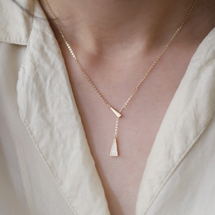 S925 Sterling Silver Plated 14K Gold Necklace Size Fine Yangtze River Delta Y Pendant Niche Japanese and Korean Clavicle Chain Female Adjustable
