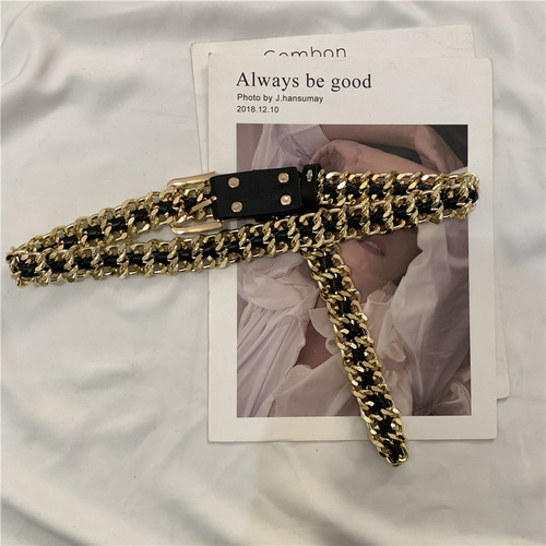 Knit Rough Chain Waist Belt for Women Decorative Dress Simple Metal Korean Style Fashion Suit Thinner Belt Match Skirt Trend