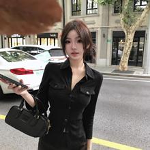 气质纯欲风性感翻领长袖衬衫女学生春秋修身收腰衬衣白色开衫上衣