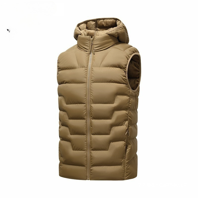 New autumn/winter 40D ribbed vest, men's hooded lightweight sleeveless jacket, available in brown, royal blue, and khaki