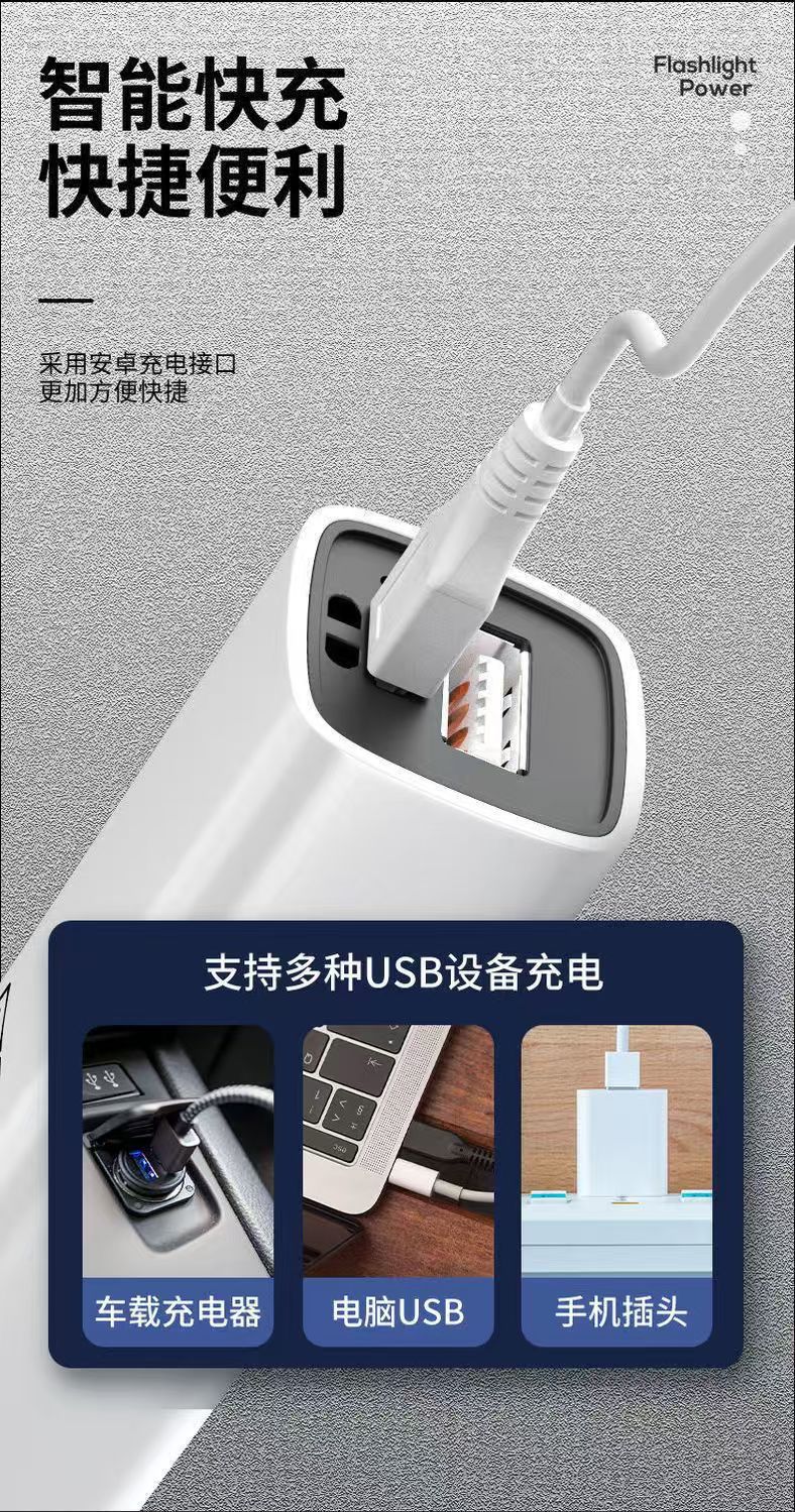 Cross-Border Strong Light Led Mini Flashlight USB Charging Outdoor Flashlight Hiking Portable Home Power Bank Flashlight