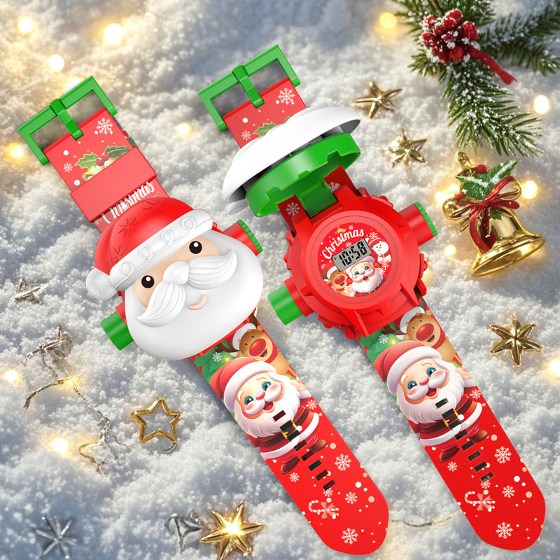 クロスボーダークリスマスプロジェクションウォッチベビー早期教育教育発光おもちゃサンタクロース子供用腕時計ホリデーギフト|undefined