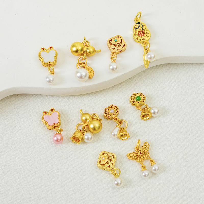 New Chinese Style Small Drop Pendant Tassel Pendant National Style DIY Handmade Necklace Beaded Sand Gold Beaded Jewelry Accessories