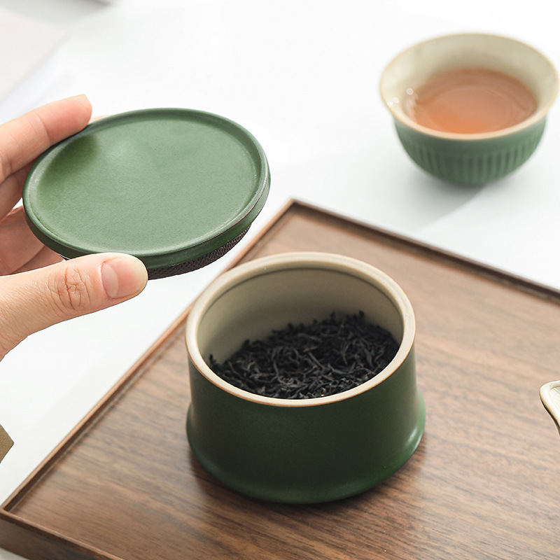 クリエイティブな竹茶缶、シンプルな家庭用セラミック密封缶、中国茶保存缶、古代スタイルの禅茶保存缶|undefined