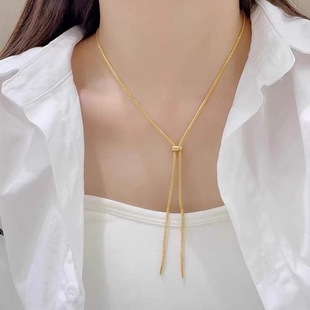 5g Gold Fashion Versatile Adjustable Sweater Chain Women's 999 Pure Gold Set Chain Shenzhen Shuibei Gold Necklace Source