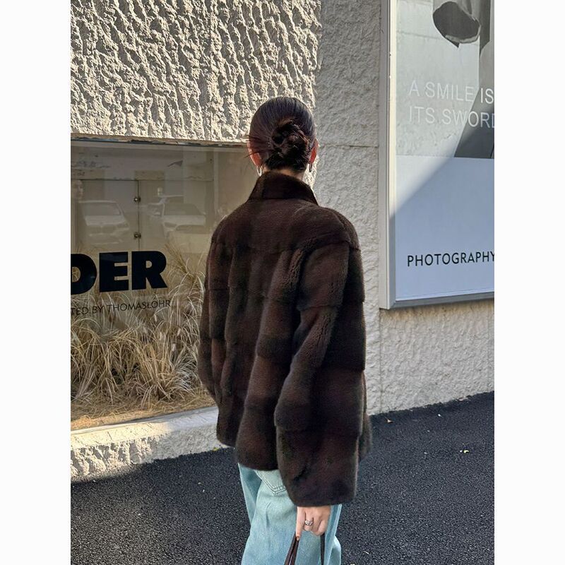 New Style Mink Fur Coat, Velvet Faux Mink Horizontal Fur, Stand Collar Fur Jacket for Women, Wasteland Style, High-End Feel, Versatile New Style Mink Fur Coat, Velvet Faux Mink Horizontal Fur, Stand Collar Fur Jacket for Women, Wasteland Style, High-End Feel, Versatile