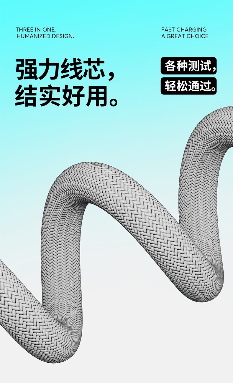 100W İkiye Üçlü Süper Hızlı Şarj Veri Kablosu Üçü Bir Arada Metal Huawei Apple Örgülü Hediye Şarj Kablosu