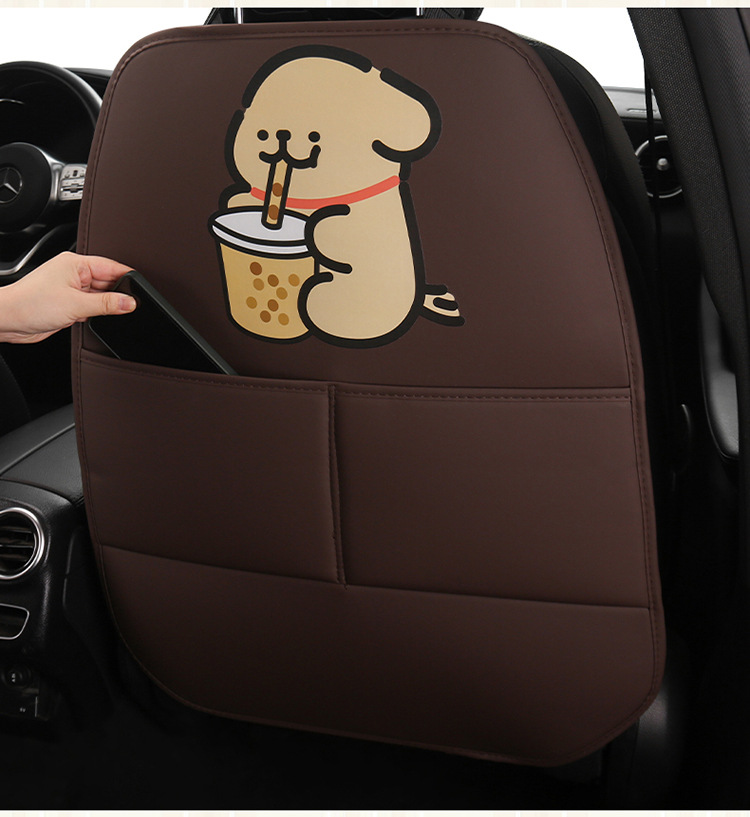 Car Anti-Kick Pad, Kidsren's Seat Back Anti-Kick and Anti-Stain Pad, Rear Seat Anti-Stain Pad, Cartoon Cute Puppy Leather Pad