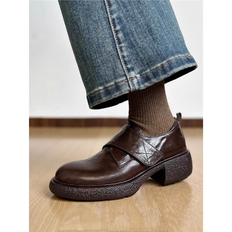 Britische Damen Leder-loafer Mit Dicker Sohle Und Polsterung_voghion.com