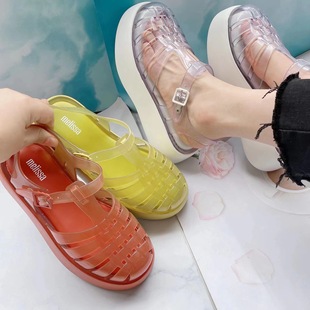 In-Stock Summer Melissa Eva Thick-Soled Closed-Toe Hollow Roman Woven Sandals for Women, Platform Sandals with Height Increase