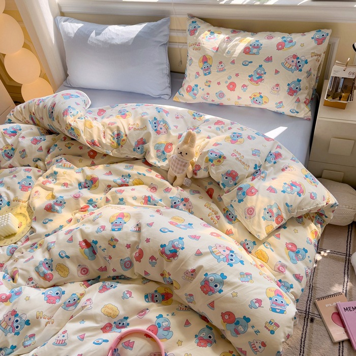 A clase de algodón ultra suave lavado con agua cuatro piezas de madres y bebés cubierta de cama desnuda dormitorio de estudiantes ropa de cama de tres piezas