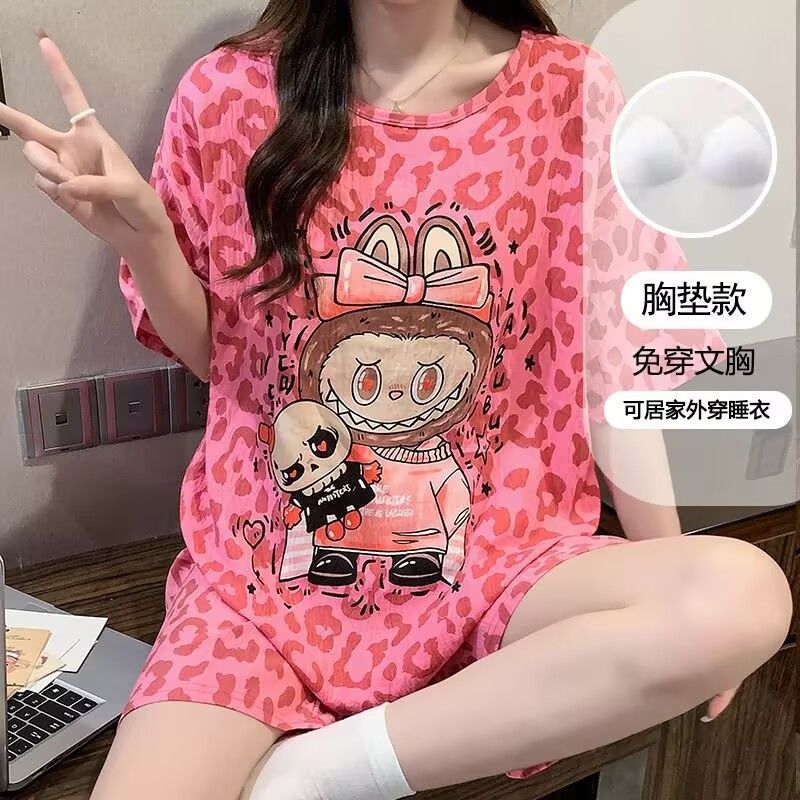 Pijamas transfronterizos al por mayor con almohadillas para el pecho, pantalones cortos de manga corta para mujer