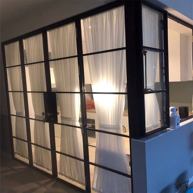 Japanese-style folding door sliding door beauty salon solid wood rod curtain decorative gauze curtain American partition hotel living room entrance
