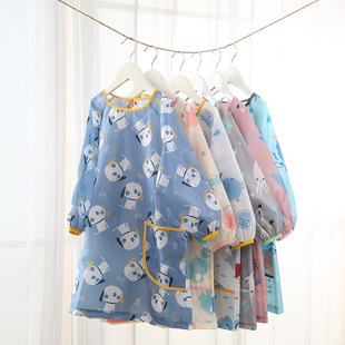 Children's Painting Smock Waterproof and Anti-Dirty Baby Eating Clothes Painting Apron Long-Sleeved Art for Kindergarten Spring and Summer