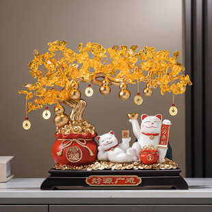 Fortune Tree, Lucky Cat Ornaments, Living Room Shop Cashier High-End Decorations, Housewarming and Opening Gifts