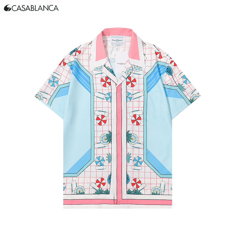 Cross-Border Wholesale Men's Shirts Summer Classic Trendy Brand Casablanca Casablanca Short-Sleeved Shirts