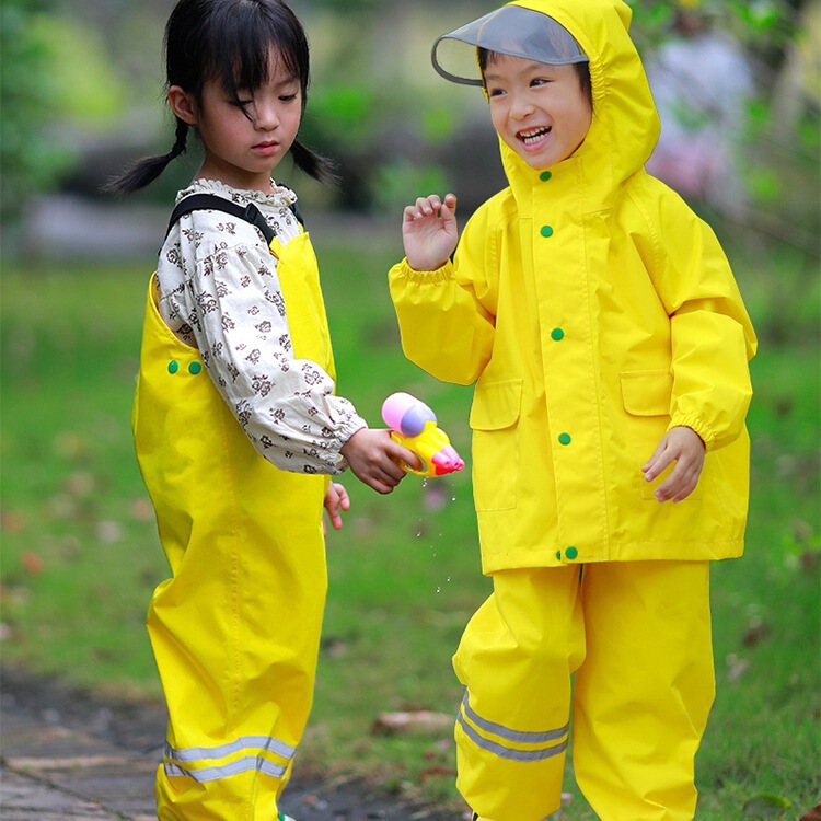 Children's Raincoat Suspenders Rain Pants One-Piece Angel Game Suit Dual-Purpose Waterproof Full-Body Kindergarten Suit for Boys and Girls