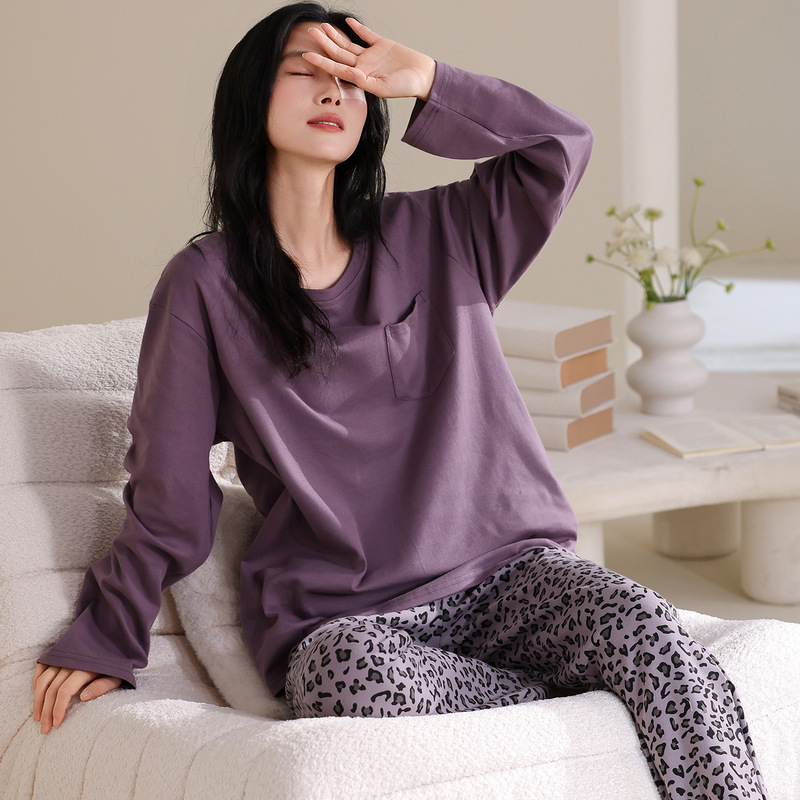 睡衣女长袖长裤纯棉薄款女士春秋季全棉家居服两件套装吸汗休闲风|undefined