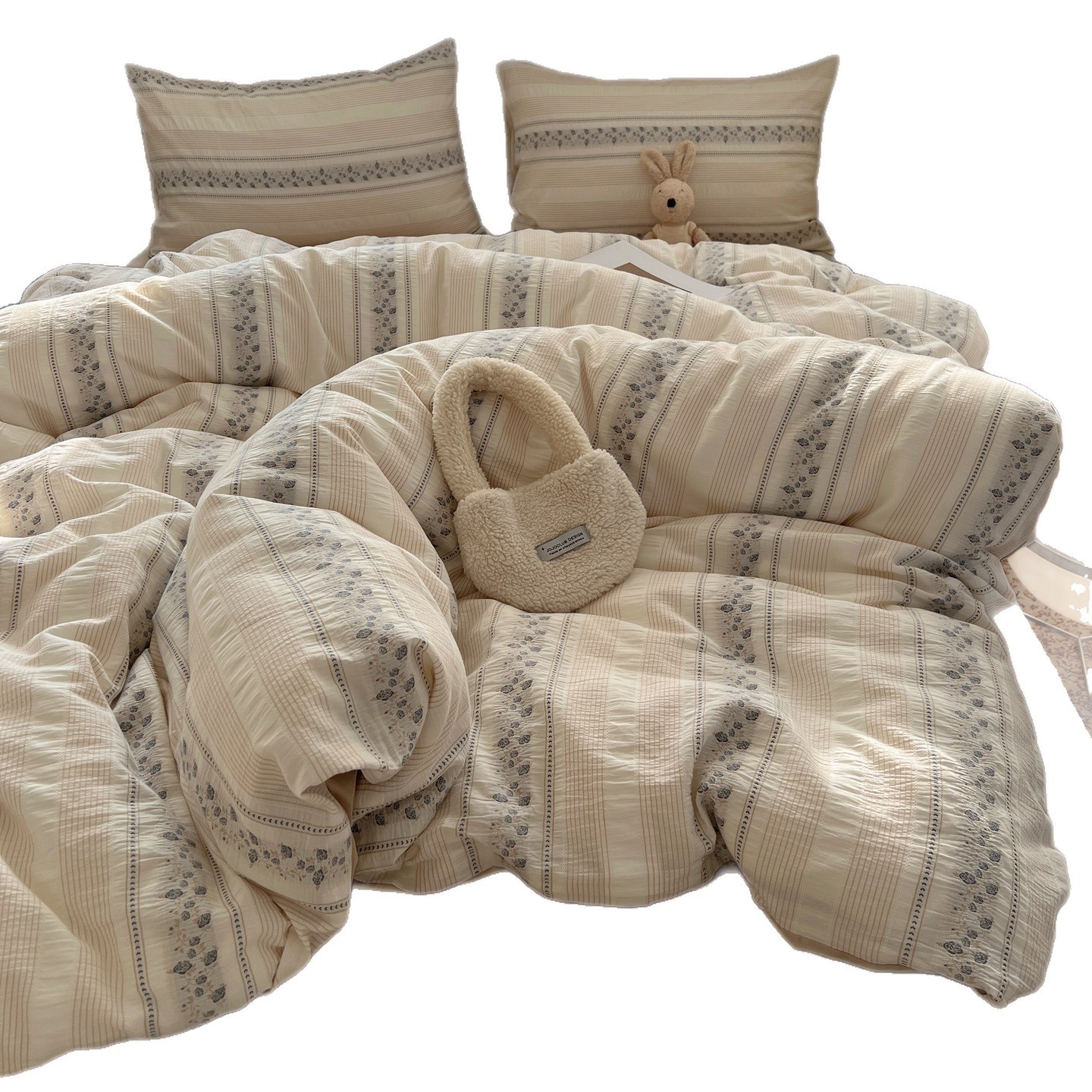 Jogo de roupa de cama em algodão jacquard minimalista estilo fresco_voghion.com