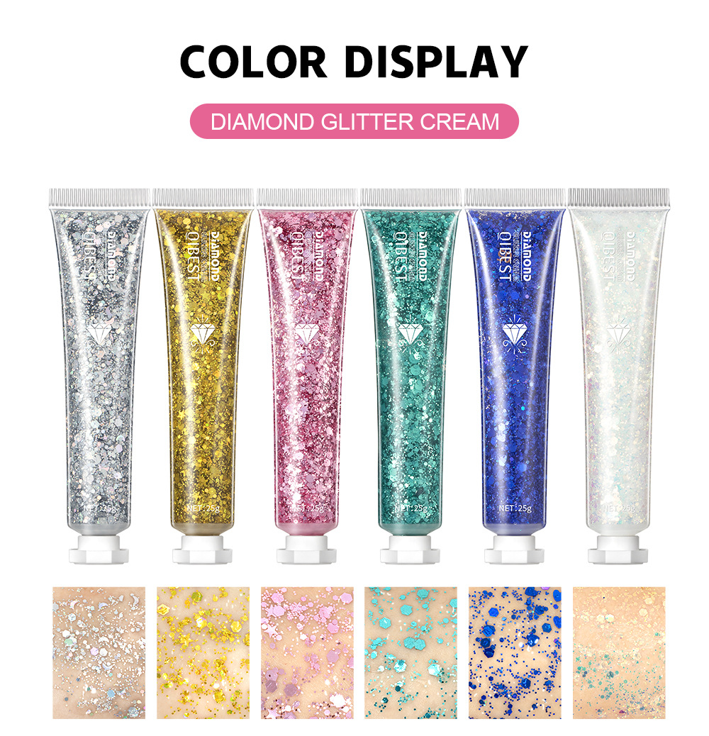 QIBEST Single-color Sparkling Eyeshadow Sequin Cream for Dazzling brightening of the Face and Body, Sequin Gel Stage Makeup undefined