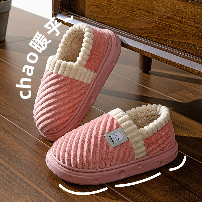 Хулиганские кроличьи хлопчатобумажные тапочки женщины зимой дома дома нескользящие сумки с толстым дном и теплые офисные хлопчатобумажные туфли мужчины