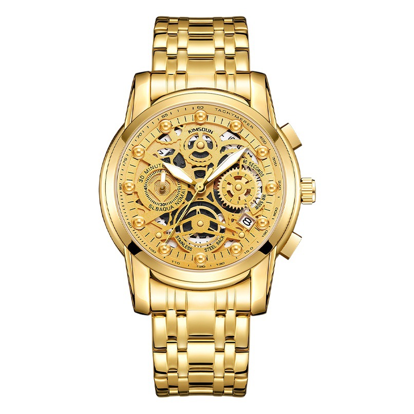 Cross-border popular jinshidun marca reloj de hombre de alta gama reloj luminoso impermeable correa de acero hueco reloj de cuarzo al por mayor