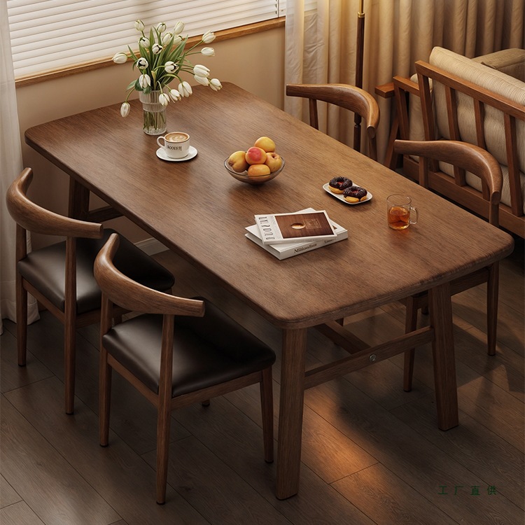 Dining Table for Home Use, Small Apartment, Vintage Dining Table for Rental, Rectangular Dining Table for Dining and Commercial Use, Table and Chair Set
