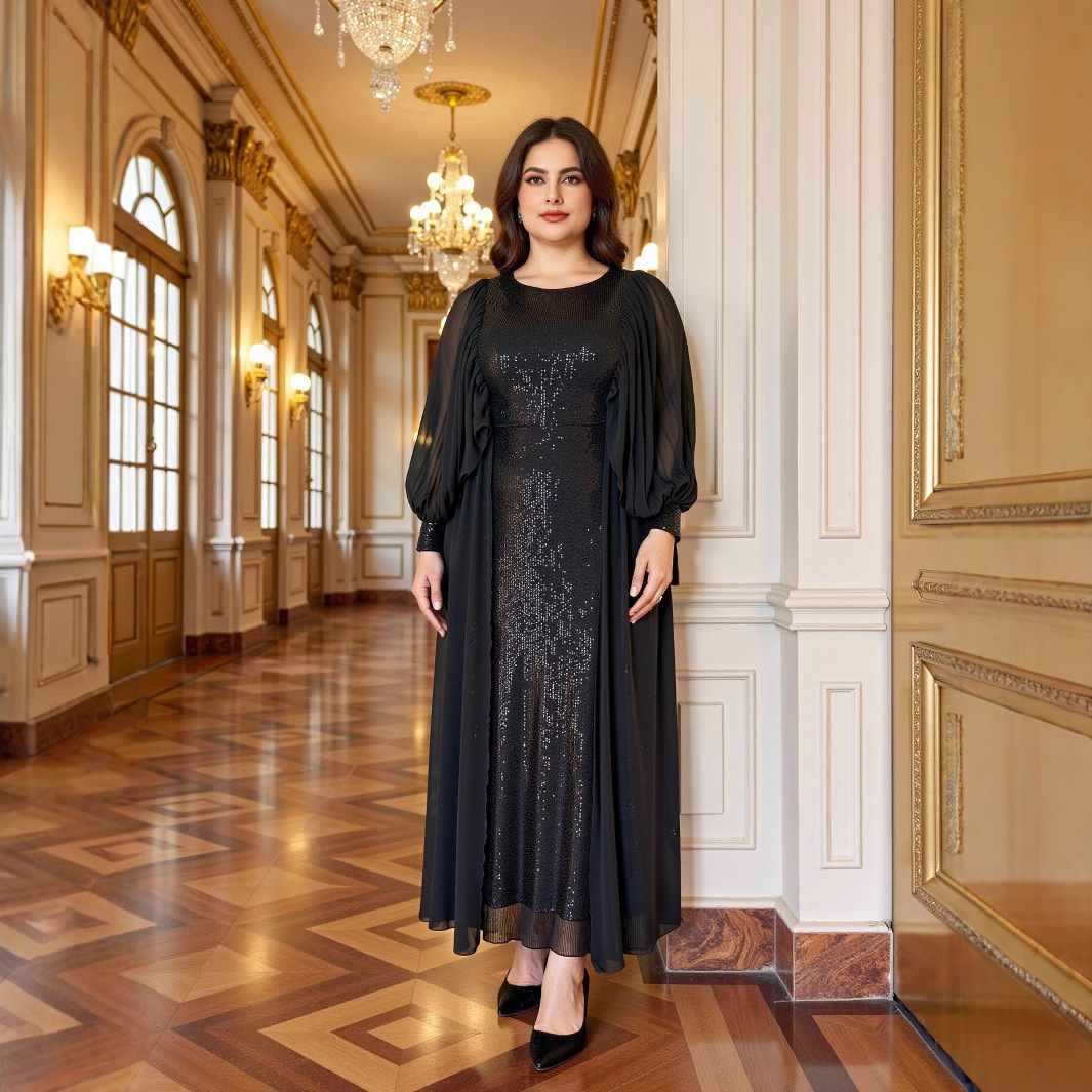 European and American Plus-Size Women's Evening Dresses, Wedding Dresses, Muslim Mesh Rhinestone Dresses, Women's Dresses, Abaya, Export