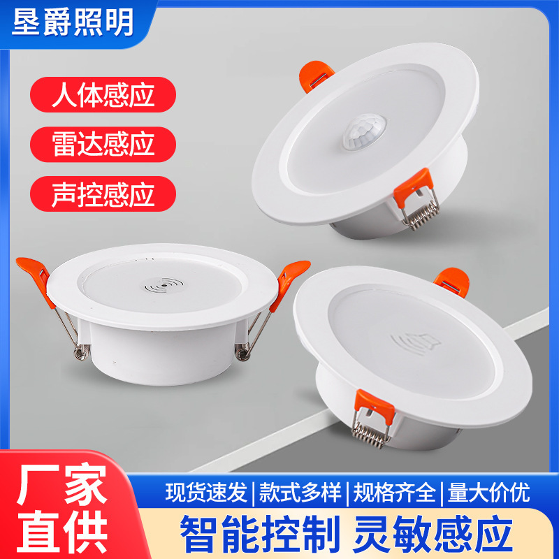 Led Stair Balcony Aisle Microwave Radar Infrared Intelligent Induction Voice-Controlled Human Light Extinguishing Embedded Downlight