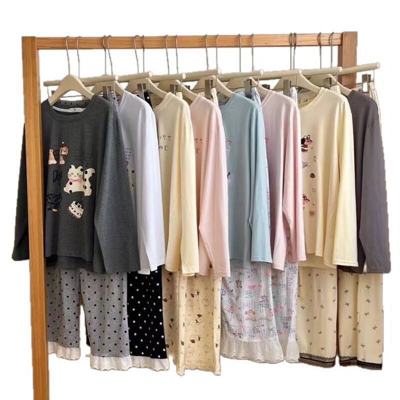 秋季新款ins少女时光蕾丝卡通冰瓷棉长袖甜美圆领休闲家居服套装|undefined